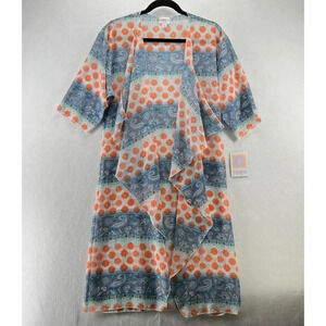 LuLaRoe Cover Up Womens Sz S Shirley Kimono Paisley Open Front Sheer Orange Blue